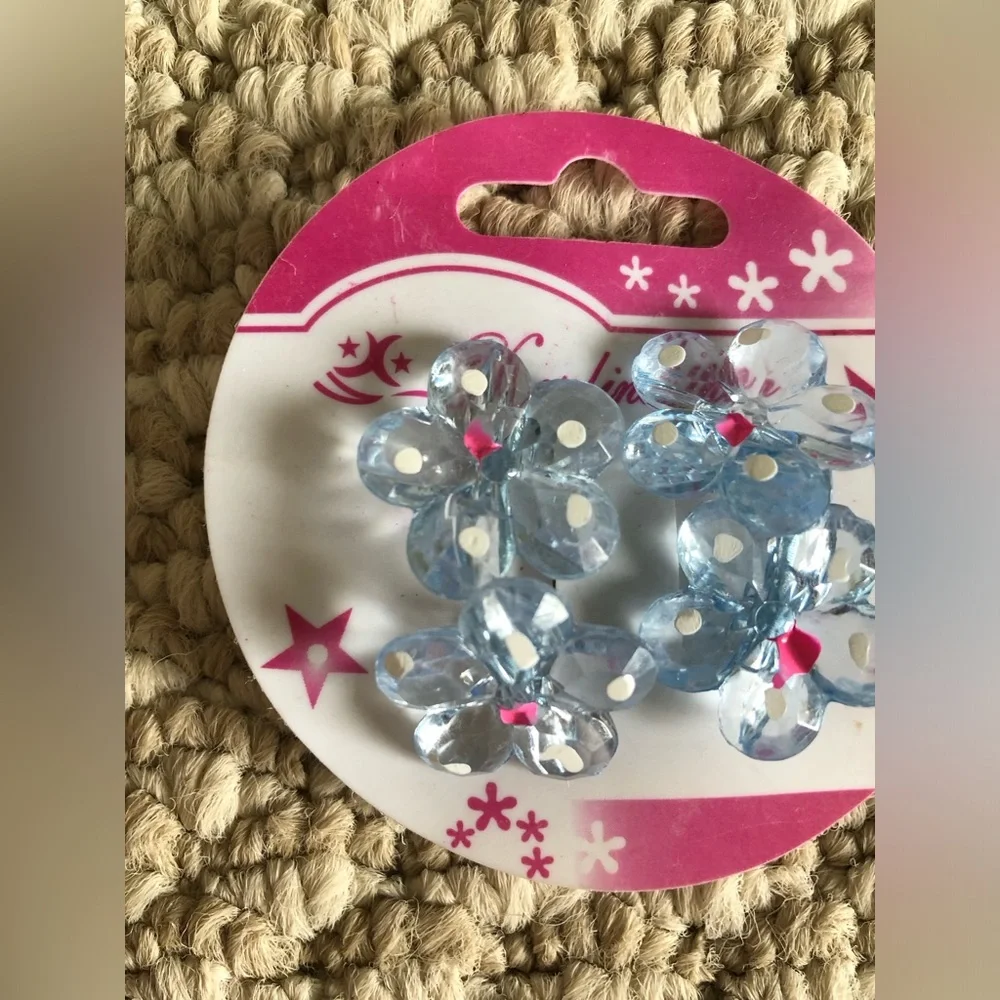 New Girls Light Blue clear flower hair ties hair accessory (set of 2)